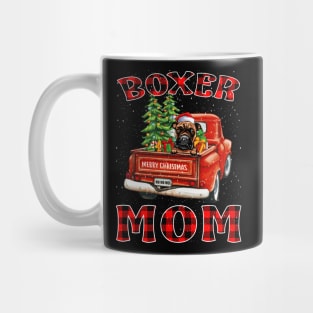 Christmas Boxer Mom Santa Hat Truck Tree Plaid Dog Mom Christmas Mug